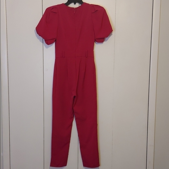 New York & Company Fuchsia Puff Sleeved Jumpsuit Size Small - Picture 2 of 12